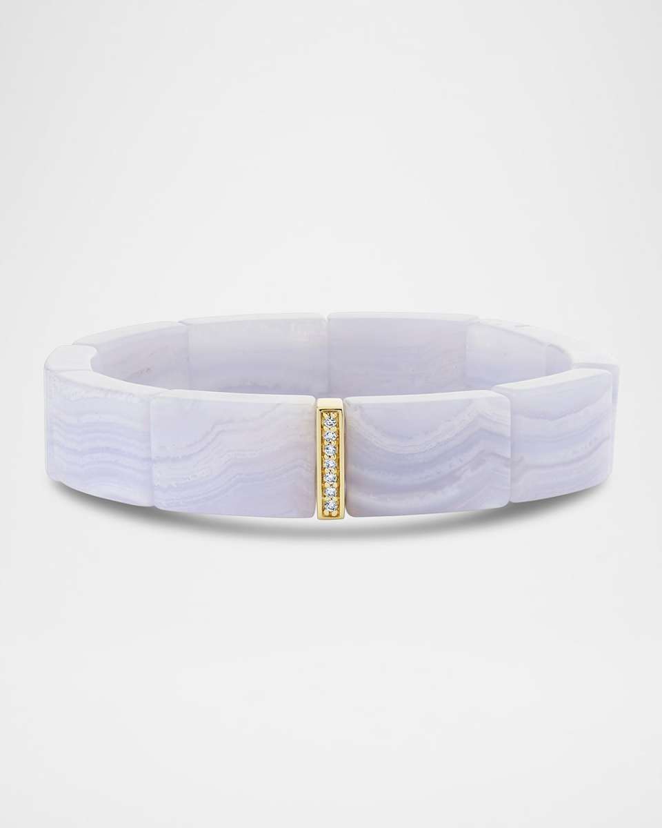 14K Pave Spacer Bead on Blue Lace Agate Bracelet